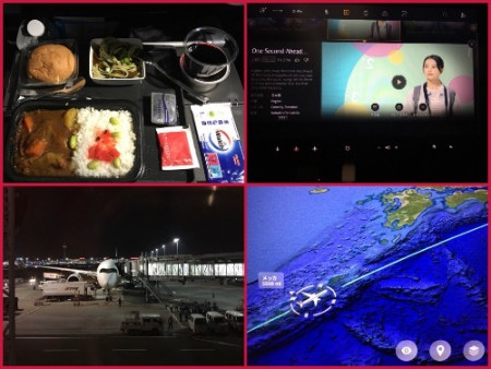 198 SIN-HND flight, Ate "Curry and rice", Watch "快一秒的他" and Check the direction of "Mecca"